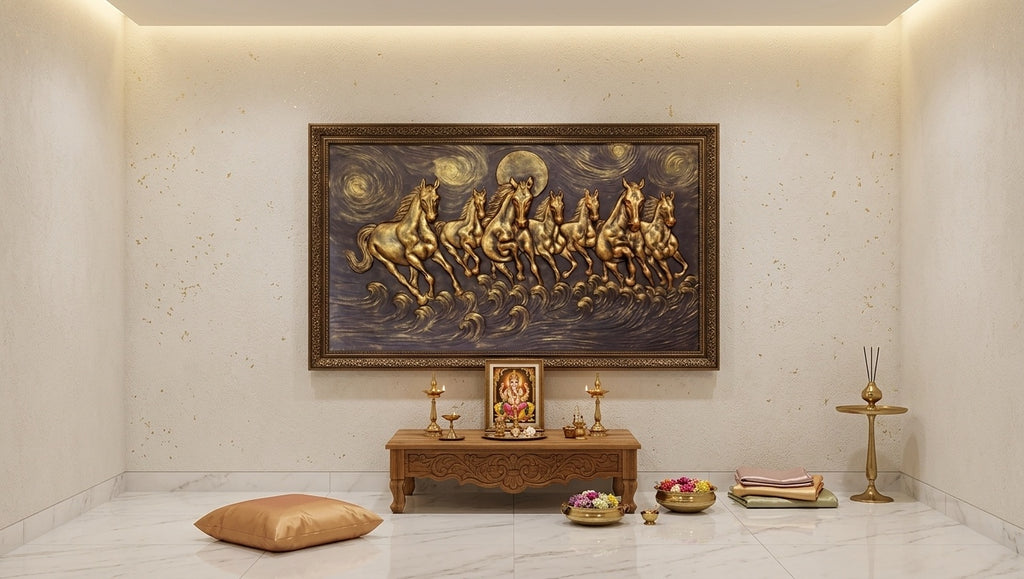 Seven Running Horses 3D Relief Mural Wall Art - Room Mockup 2
