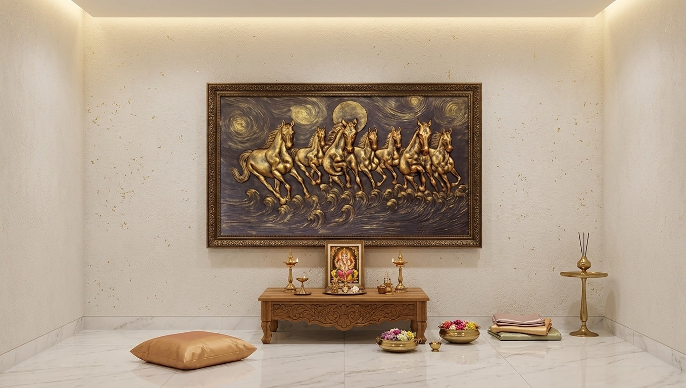 Seven Running Horses 3D Relief Mural Wall Art - Room Mockup 2