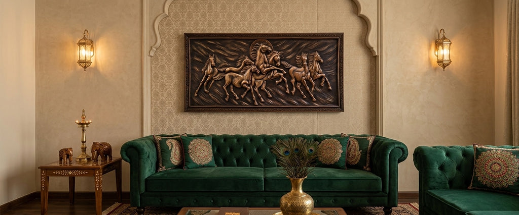 Seven Galloping Horses 3D Relief Wall Art Panel - Room Mockup 1