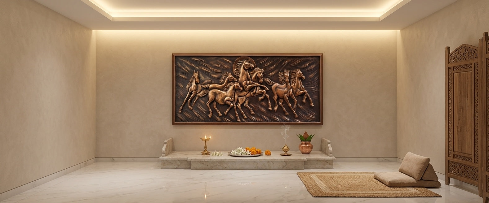 Seven Galloping Horses 3D Relief Wall Art Panel - Room Mockup 2