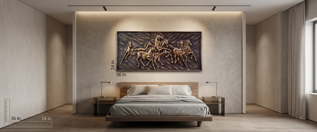 Seven Galloping Horses 3D Relief Wall Art Panel - Room Mockup 3