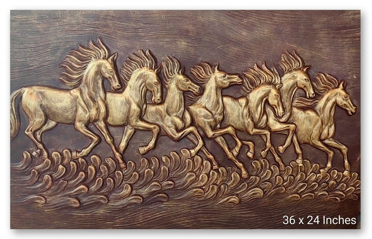 Seven Running Horses Vastu 3D Relief Mural Panel - Studio Detail