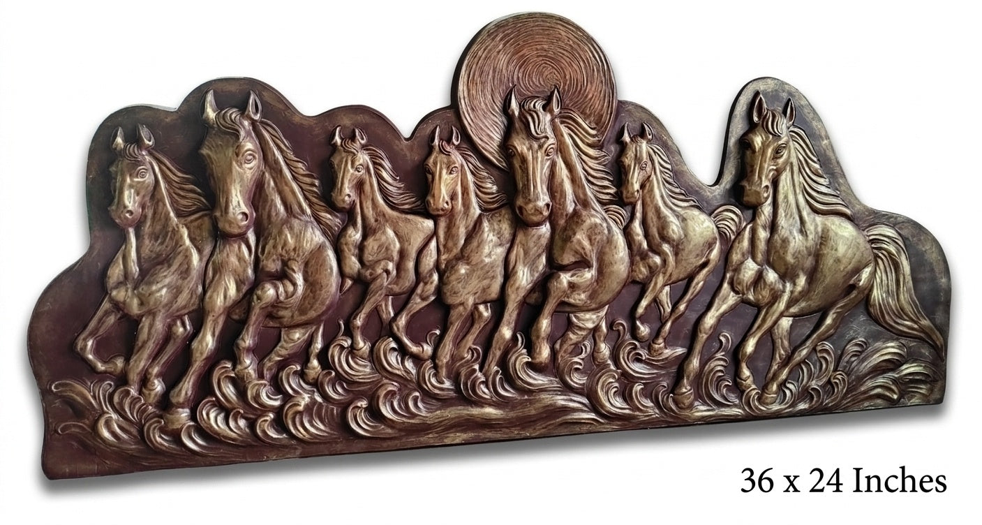 7 Running Horses Antique Gold 3D Relief Mural Wall Art - Studio Detail