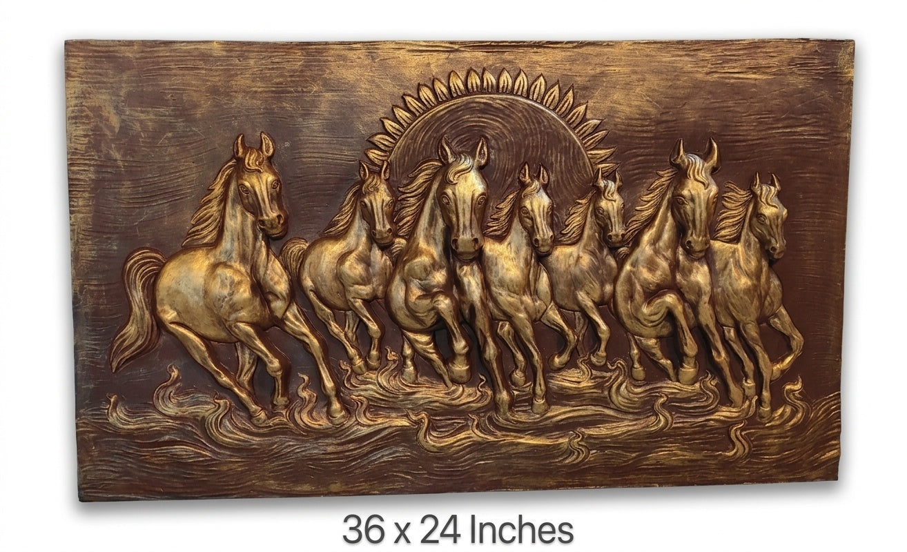 Seven Running Horses Vastu 3D Relief Mural Wall Art - Studio Detail