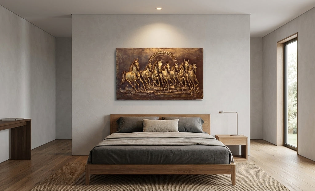 Seven Running Horses Vastu 3D Relief Mural Wall Art - Room Mockup 3