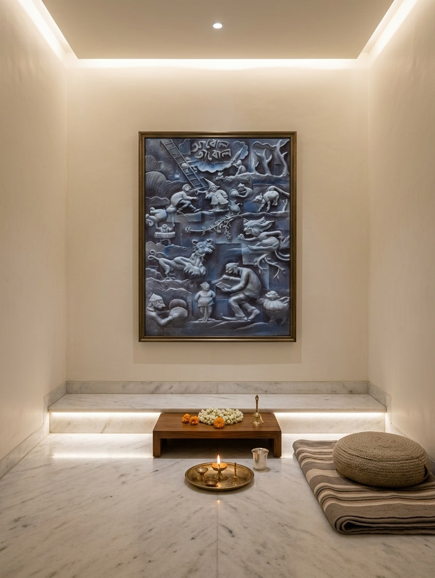 Abol Tabol Bengali Literature 3D Relief Sculpture Panel - Room Mockup 2
