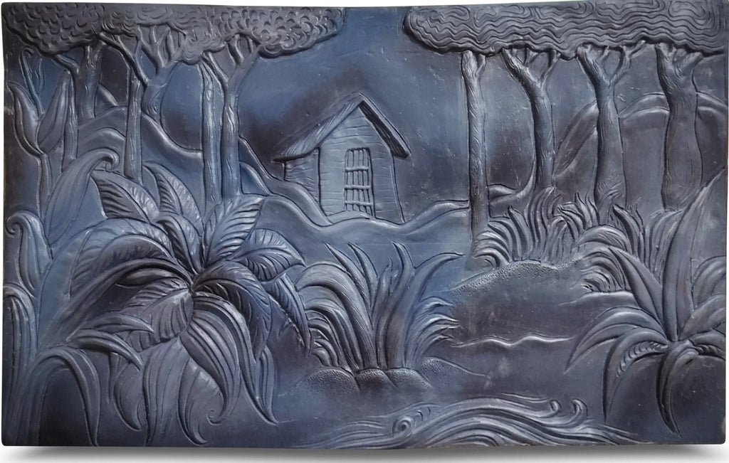Rustic Forest Cabin 3D Relief Sculpture Panel - Studio Detail