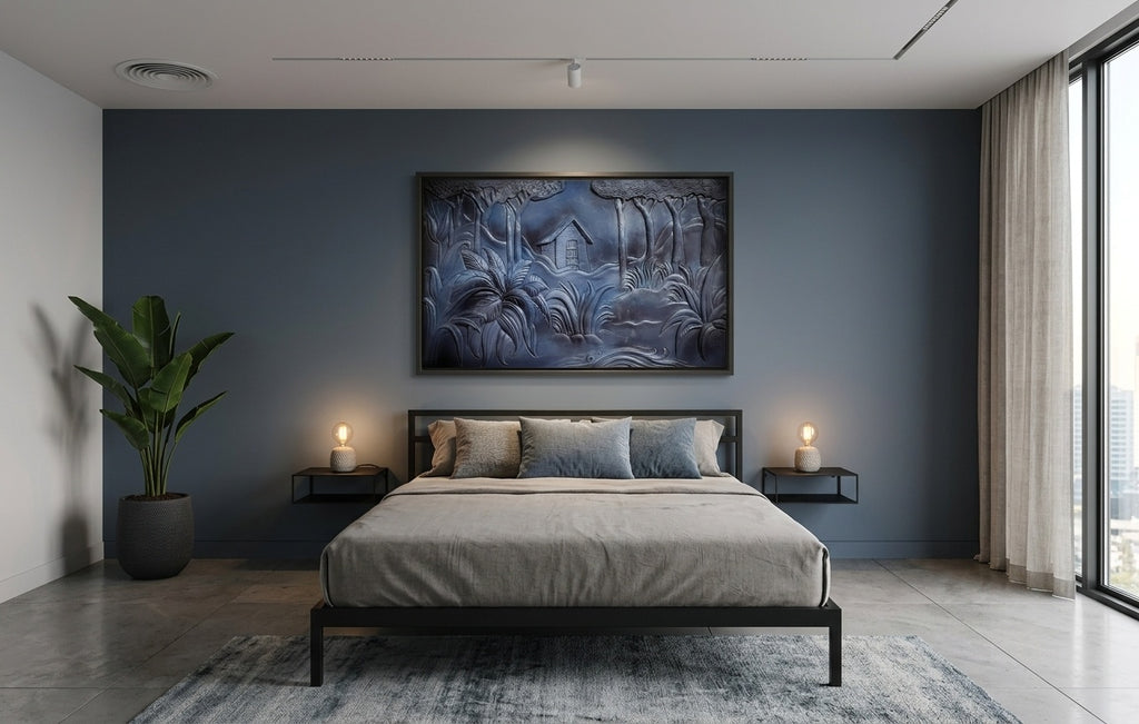 Rustic Forest Cabin 3D Relief Sculpture Panel - Room Mockup 3