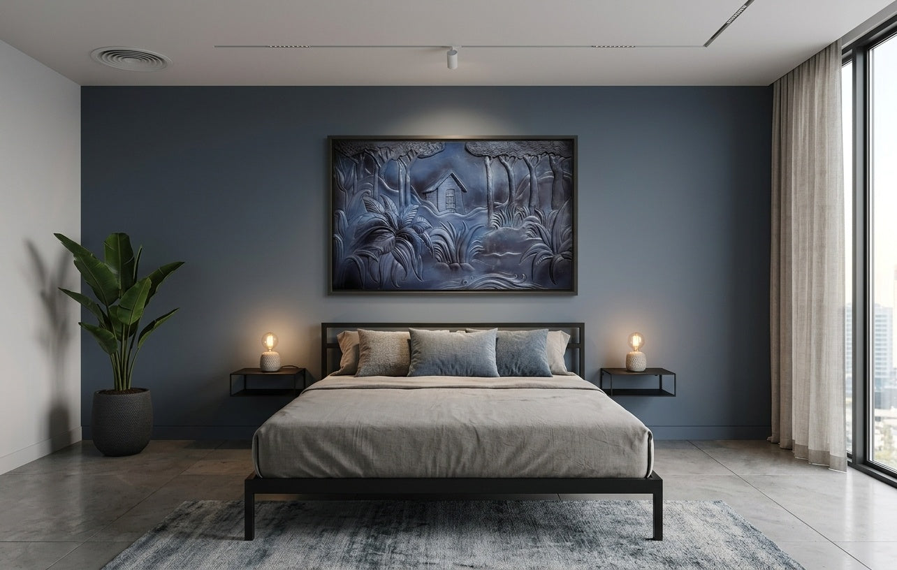 Rustic Forest Cabin 3D Relief Sculpture Panel - Room Mockup 3