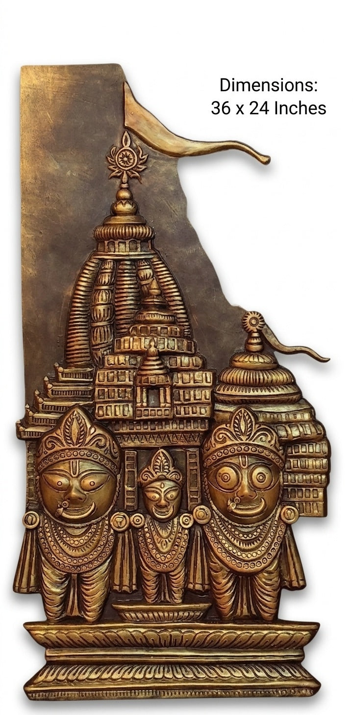 Lord Jagannath, Balabhadra, and Subhadra with Puri Temple 3D Relief Wall Art - Studio Detail