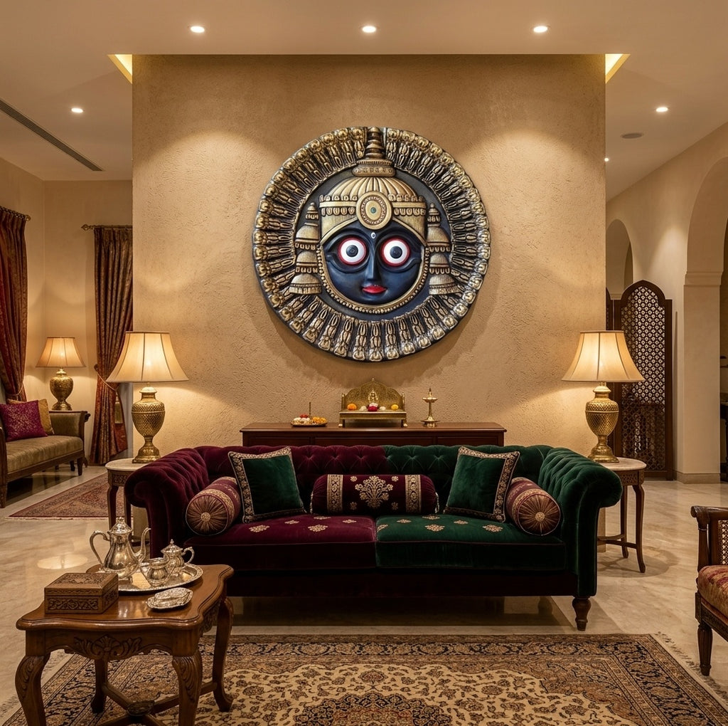 Lord Jagannath Circular 3D Relief Wall Art Mural - Room Mockup 1