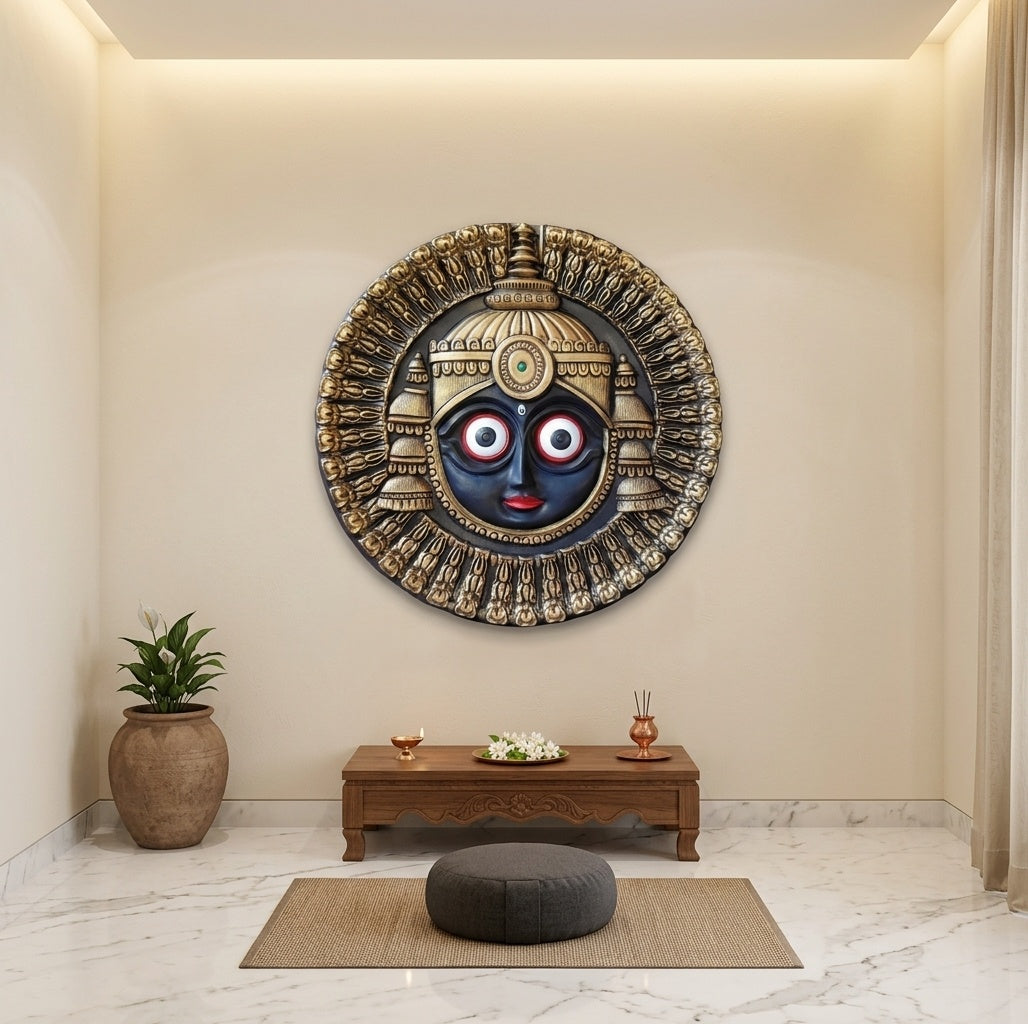 Lord Jagannath Circular 3D Relief Wall Art Mural - Room Mockup 2