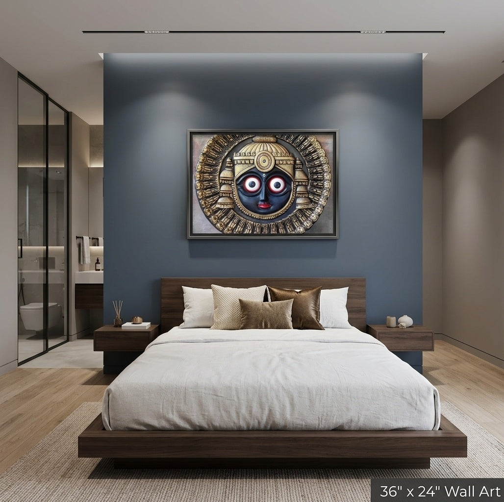 Lord Jagannath Circular 3D Relief Wall Art Mural - Room Mockup 3