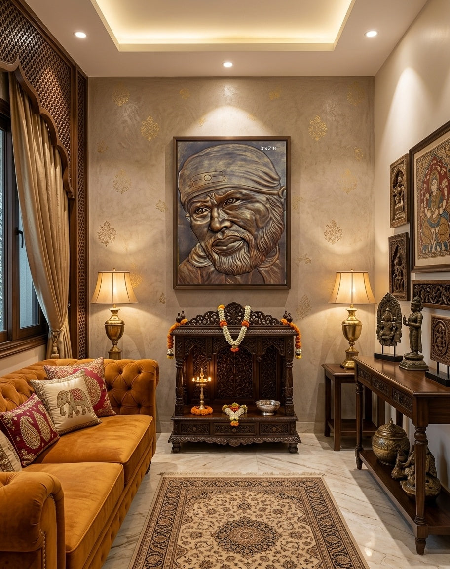 Shirdi Sai Baba 3D Relief Sculpture Panel - Room Mockup 1
