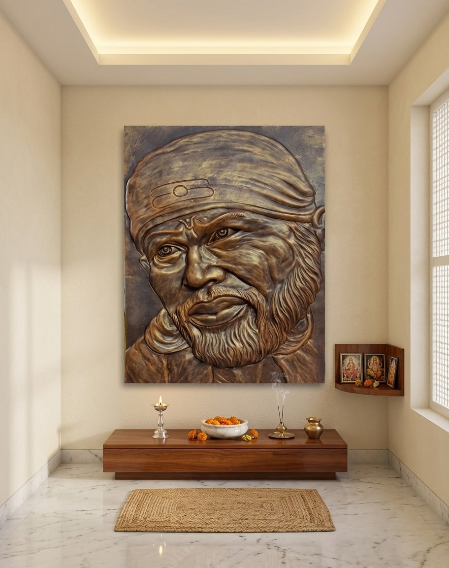 Shirdi Sai Baba 3D Relief Sculpture Panel - Room Mockup 2