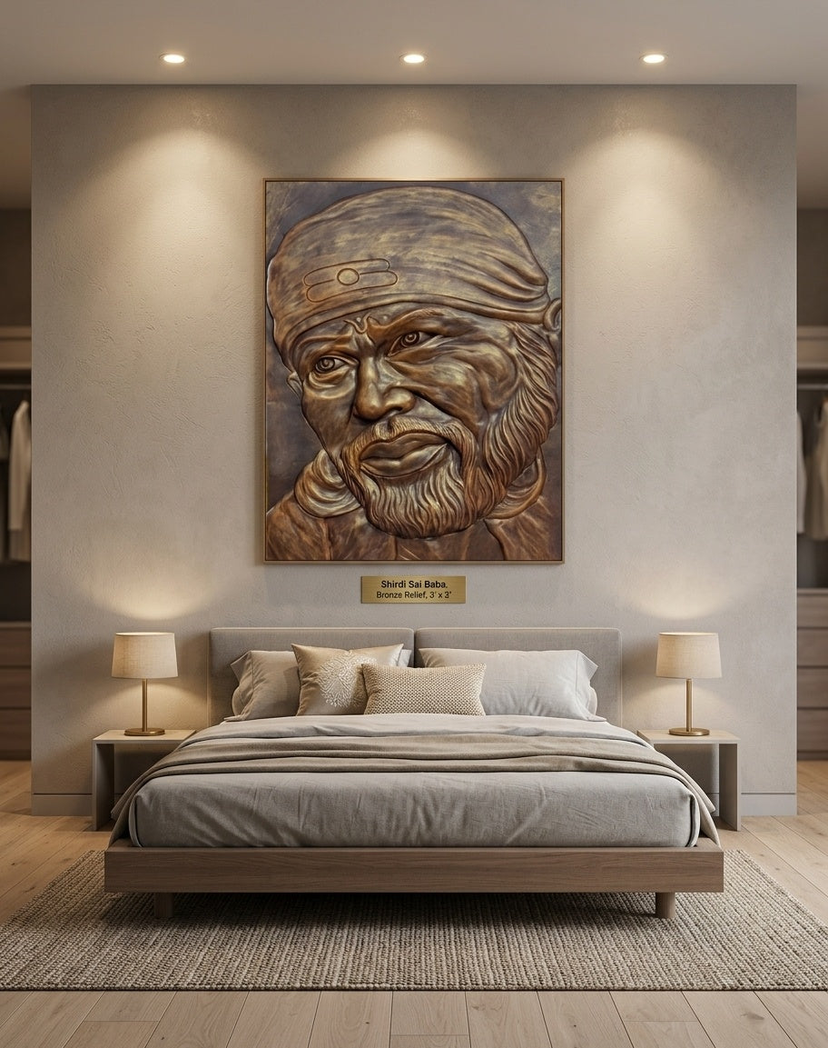 Shirdi Sai Baba 3D Relief Sculpture Panel - Room Mockup 3