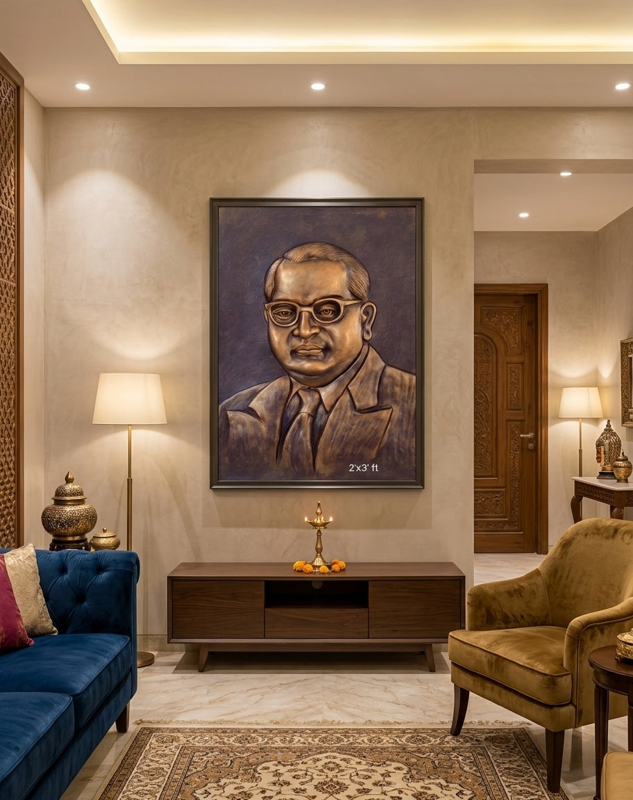Dr. B.R. Ambedkar 3D Relief Sculpture Portrait Wall Art - Room Mockup 1