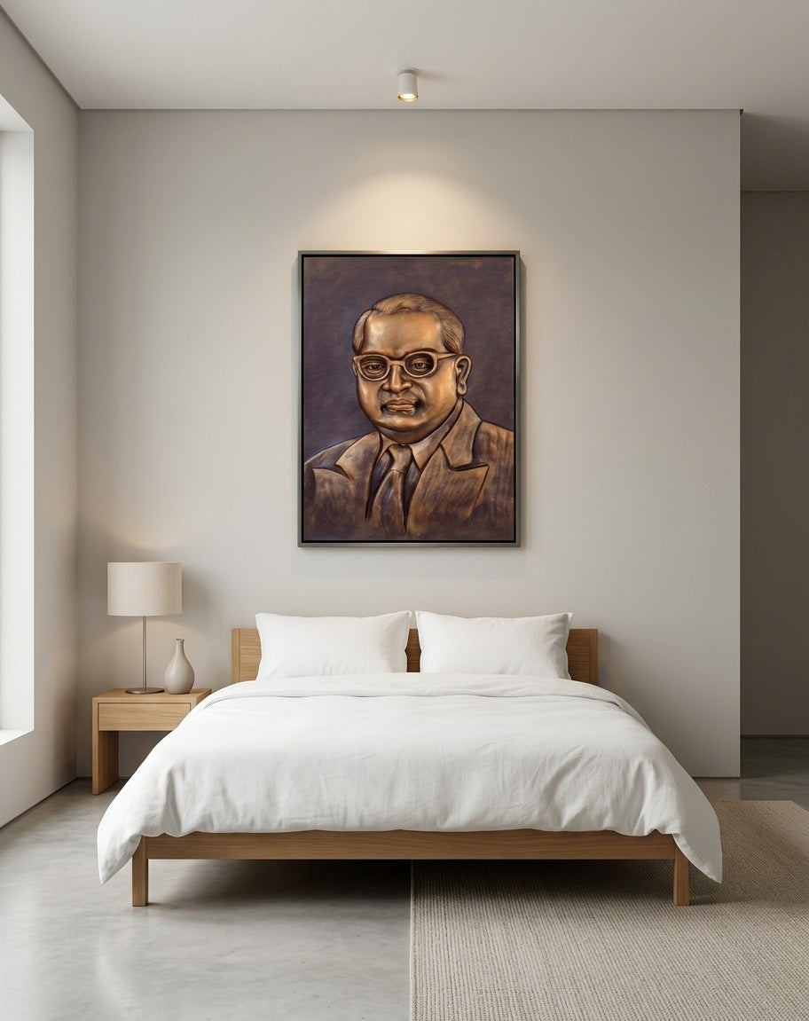 Dr. B.R. Ambedkar 3D Relief Sculpture Portrait Wall Art - Room Mockup 3