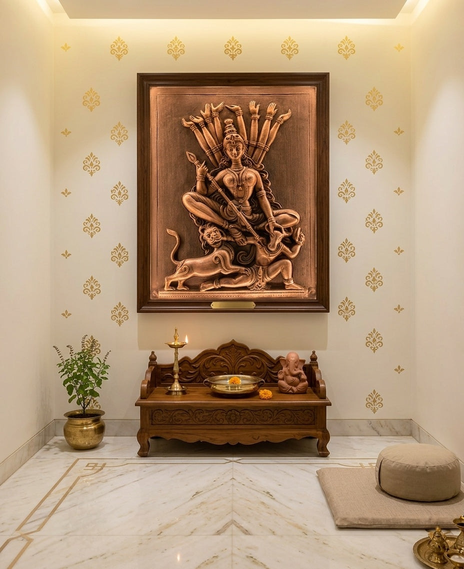 Durga Mahishasuramardini 3D Relief Wall Art Panel - Room Mockup 2