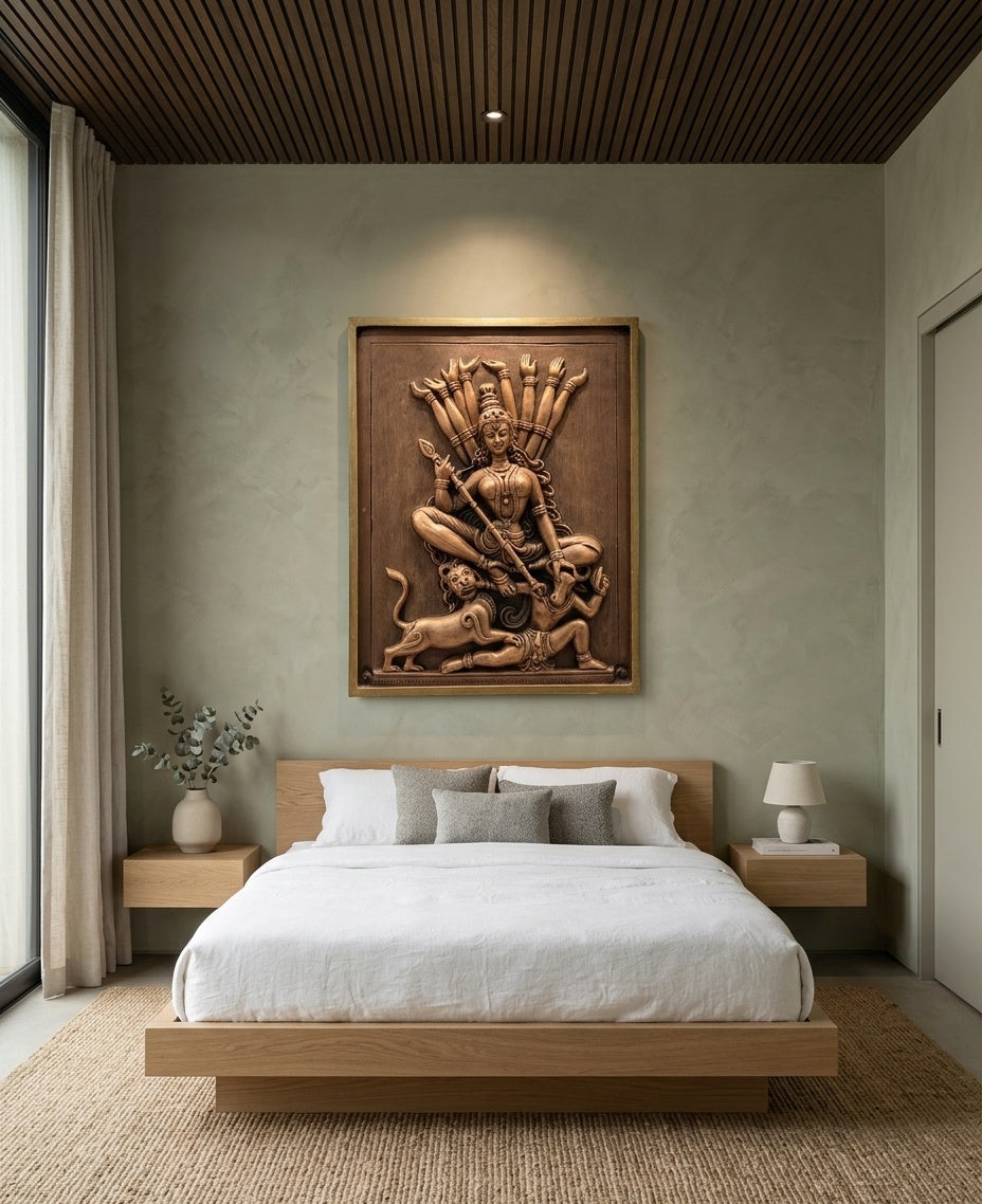 Durga Mahishasuramardini 3D Relief Wall Art Panel - Room Mockup 3