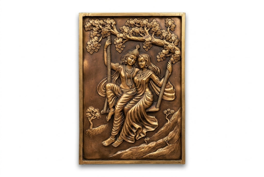 Radha Krishna on Swing 3D Relief Mural Panel - Studio Detail