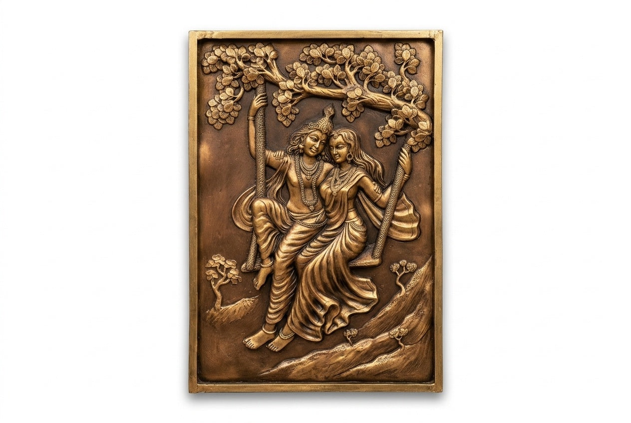Radha Krishna on Swing 3D Relief Mural Panel - Studio Detail