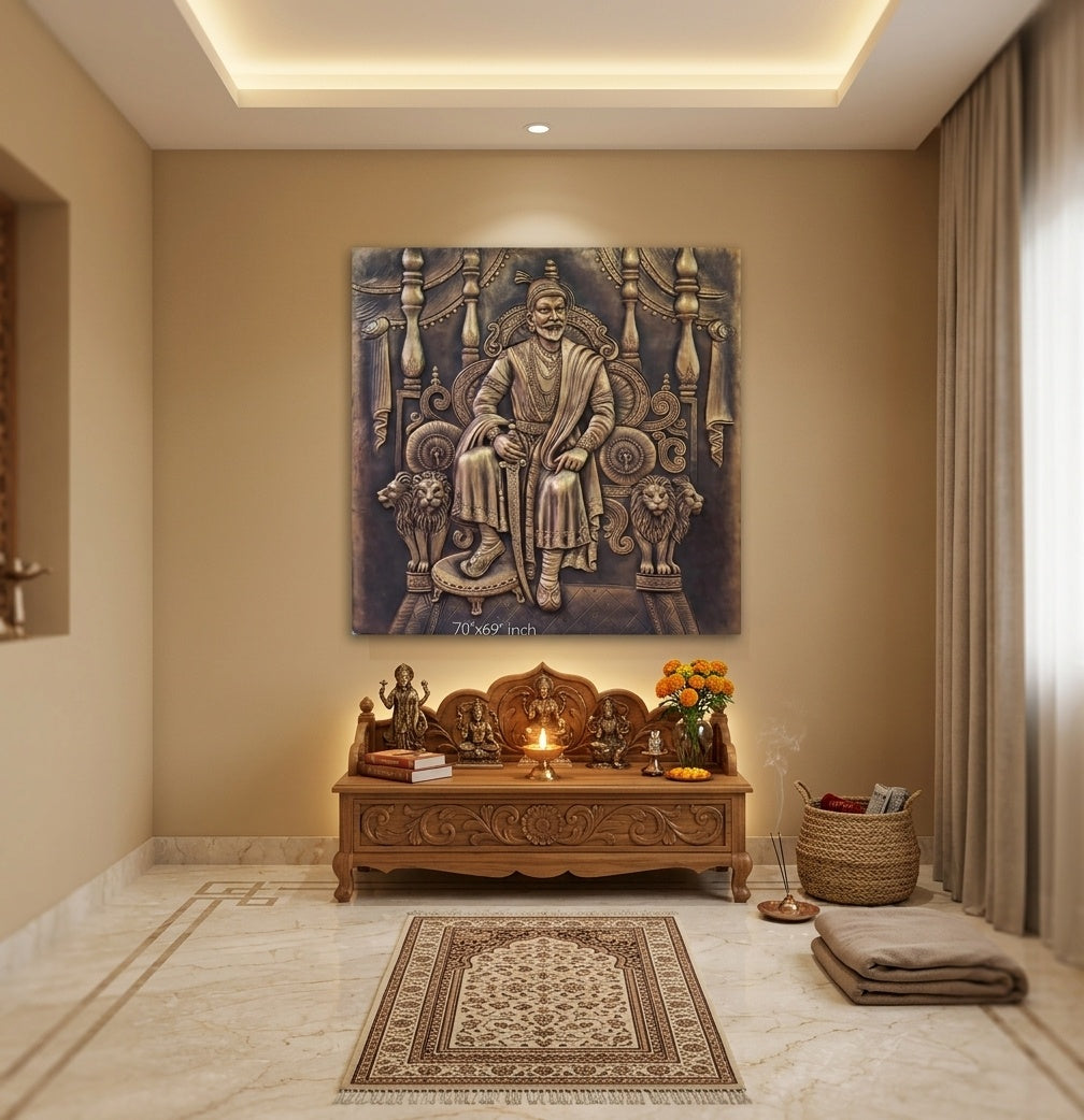 Chhatrapati Shivaji Maharaj Throne 3D Relief Mural Wall Art - Room Mockup 2