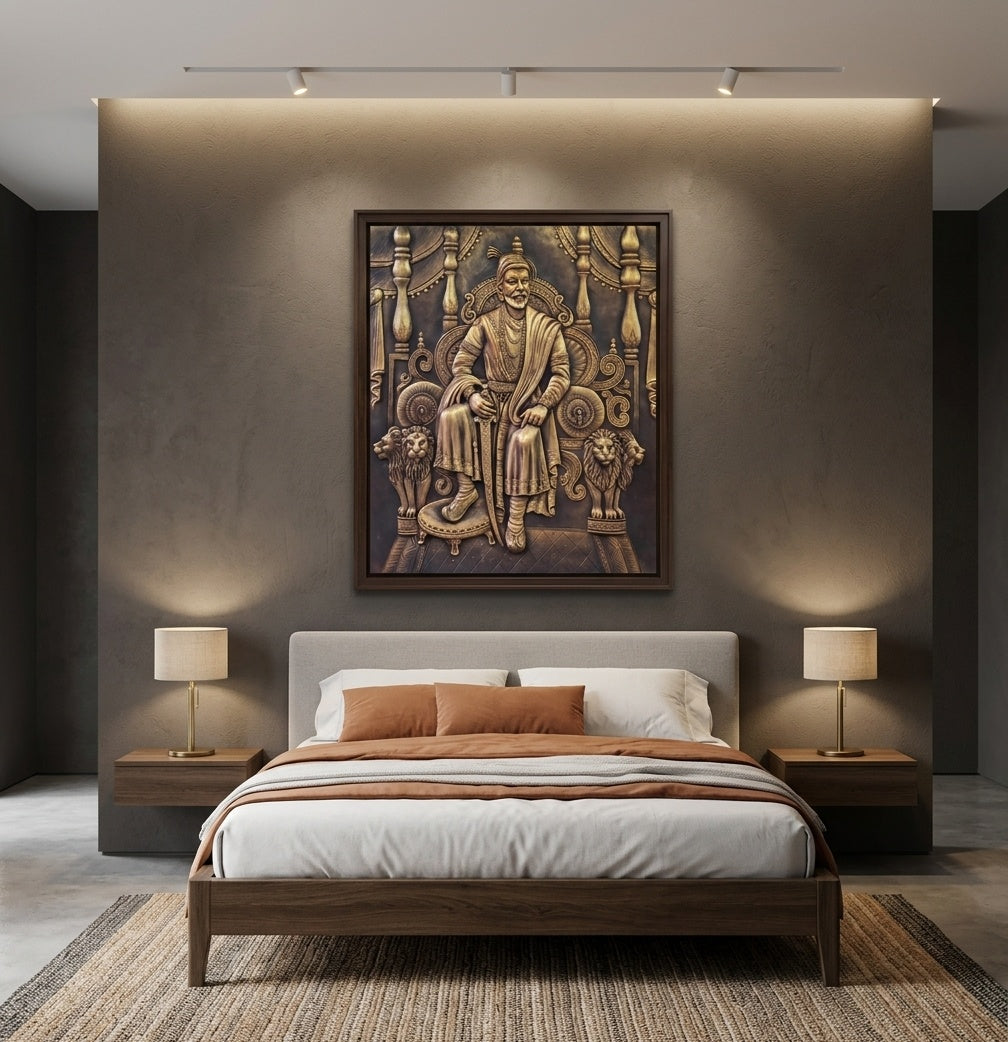 Chhatrapati Shivaji Maharaj Throne 3D Relief Mural Wall Art - Room Mockup 3