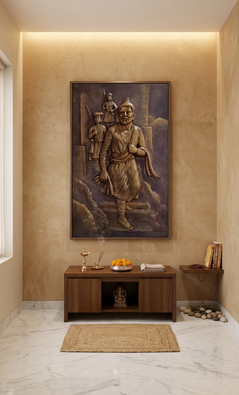 Chhatrapati Shivaji Maharaj 3D Relief Sculpture Panel - Room Mockup 2
