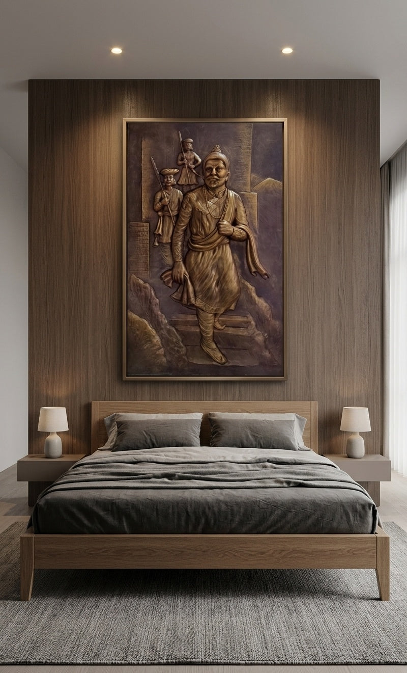 Chhatrapati Shivaji Maharaj 3D Relief Sculpture Panel - Room Mockup 3