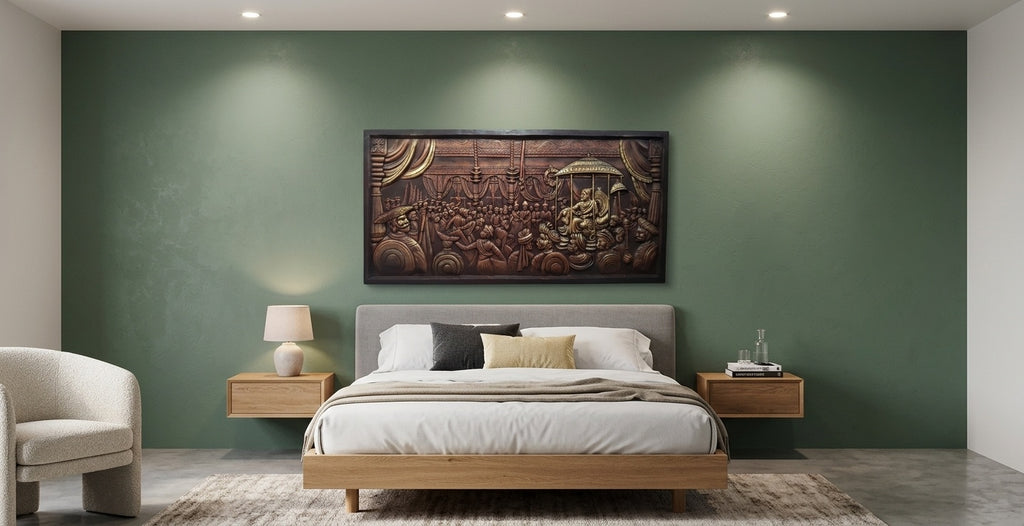 Chhatrapati Shivaji Maharaj Darbar 3D Relief Sculpture Panel - Room Mockup 3