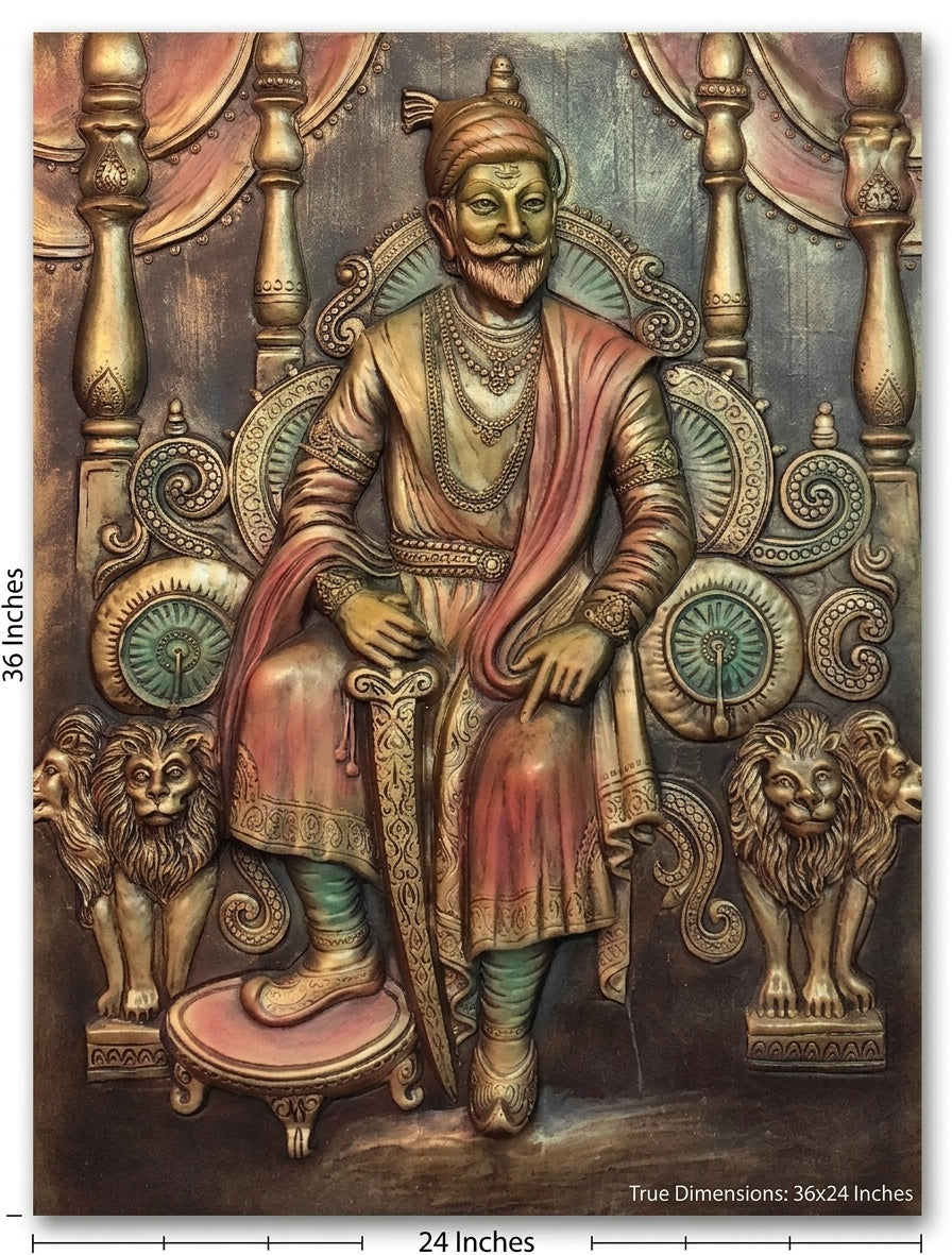 Chhatrapati Shivaji Maharaj on Throne 3D Relief Mural Wall Art - Studio Detail