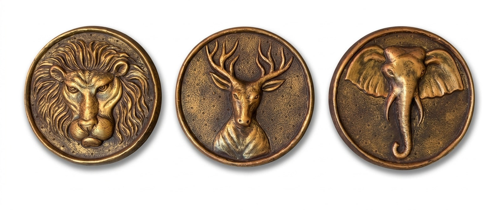 Antique Bronze Wild Animals 3D Relief Wall Art Panel (Set of 3 - Lion, Deer, Elephant) - Studio Detail