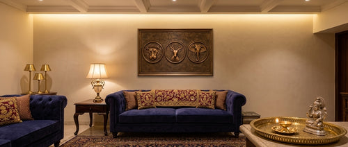Antique Bronze Wild Animals 3D Relief Wall Art Panel (Set of 3 - Lion, Deer, Elephant) - Room Mockup 1
