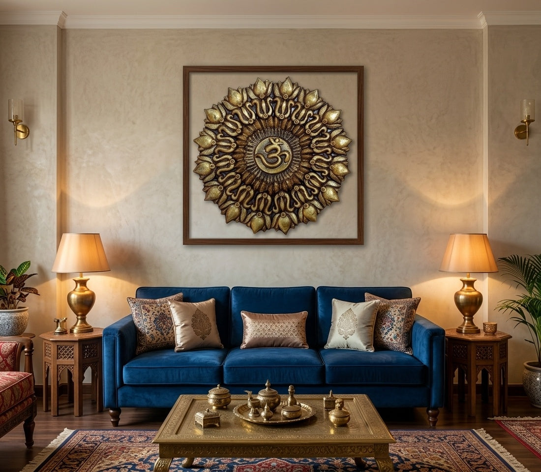 Divine Om Mandala 3D Relief Wall Art Panel - Room Mockup 1