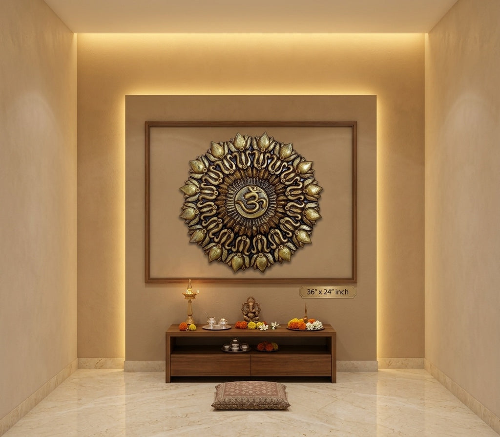 Divine Om Mandala 3D Relief Wall Art Panel - Room Mockup 2