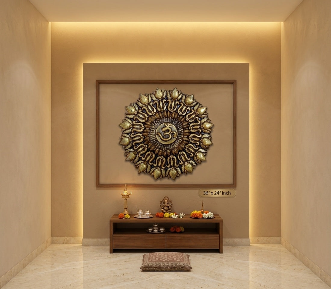 Divine Om Mandala 3D Relief Wall Art Panel - Room Mockup 2