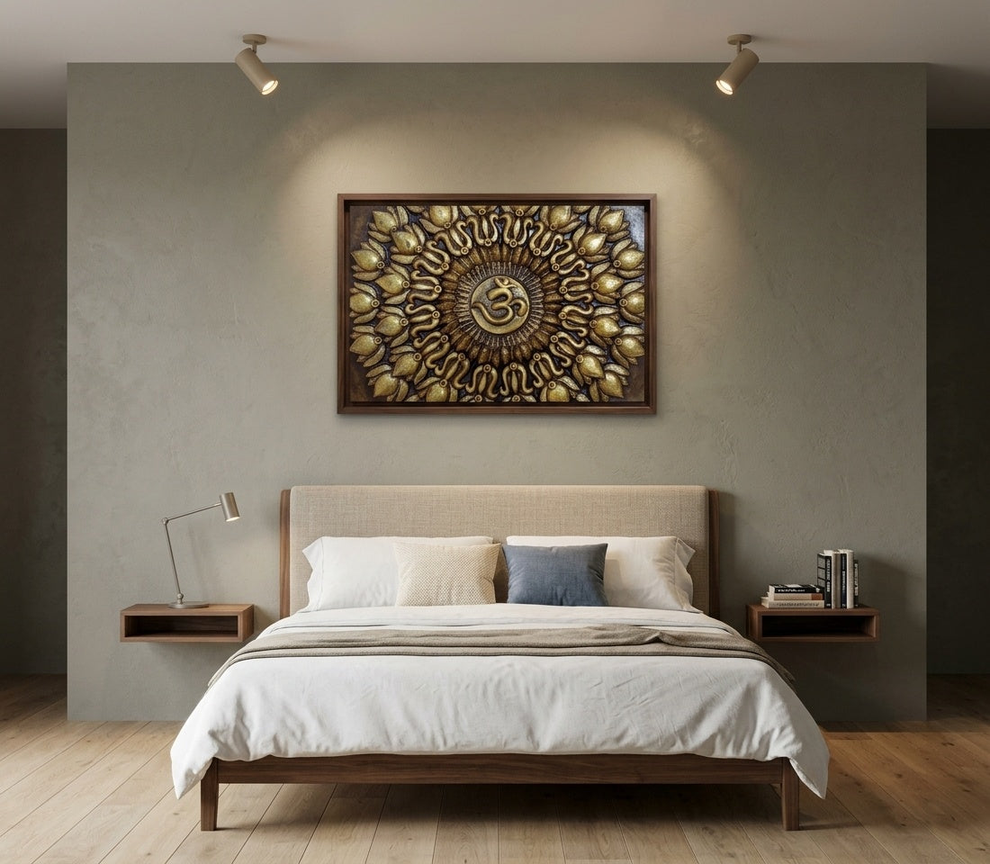 Divine Om Mandala 3D Relief Wall Art Panel - Room Mockup 3