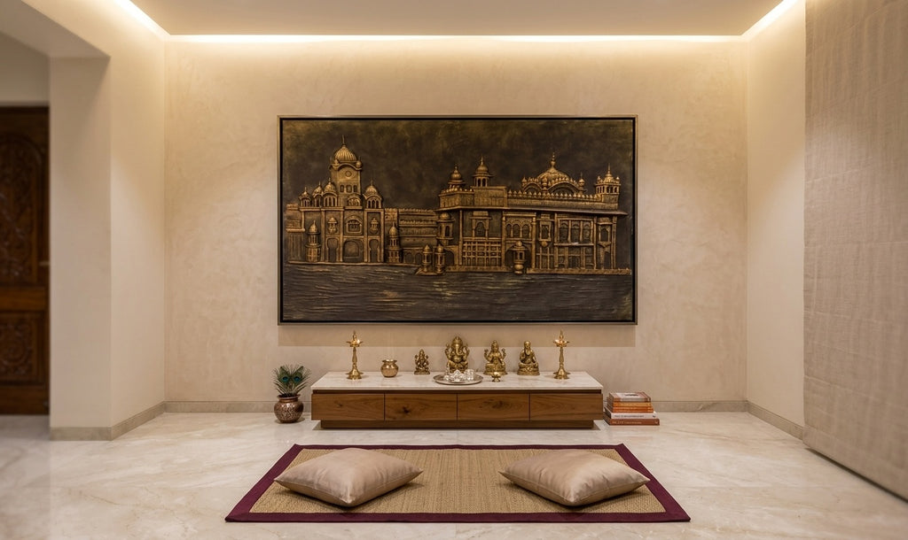 Sri Harmandir Sahib (Golden Temple) 3D Relief Mural Wall Art - Room Mockup 2