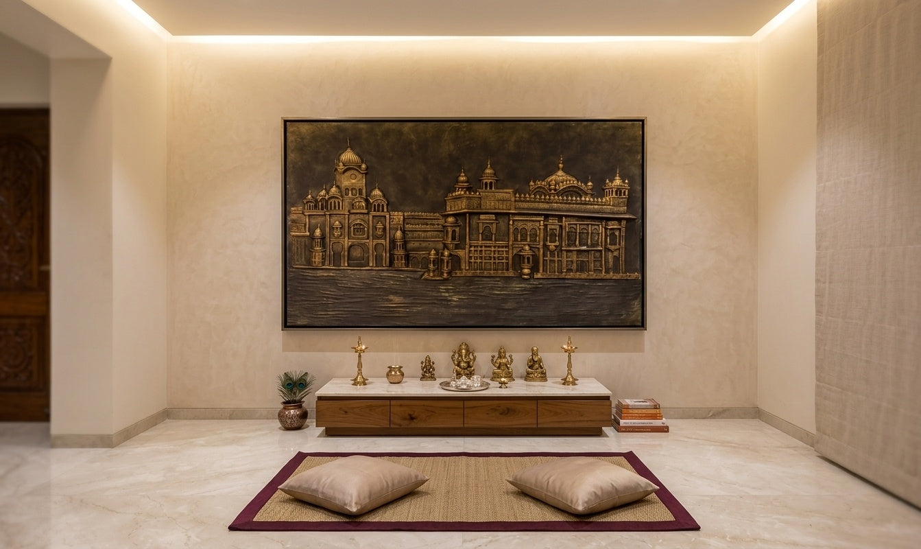 Sri Harmandir Sahib (Golden Temple) 3D Relief Mural Wall Art - Room Mockup 2
