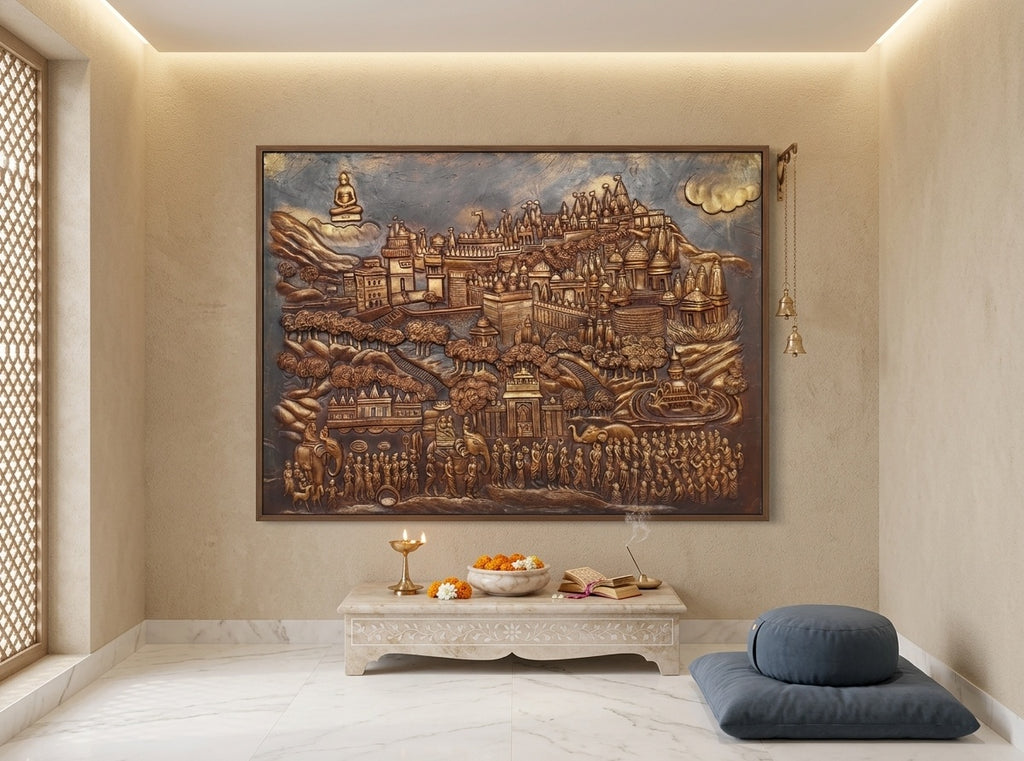 Palitana Shatrunjaya Jain Temple 3D Relief Mural Art - Room Mockup 2