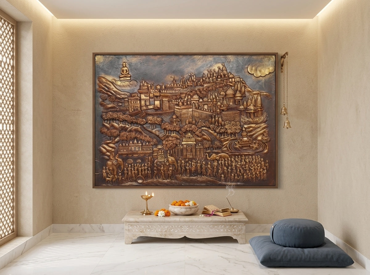 Palitana Shatrunjaya Jain Temple 3D Relief Mural Art - Room Mockup 2