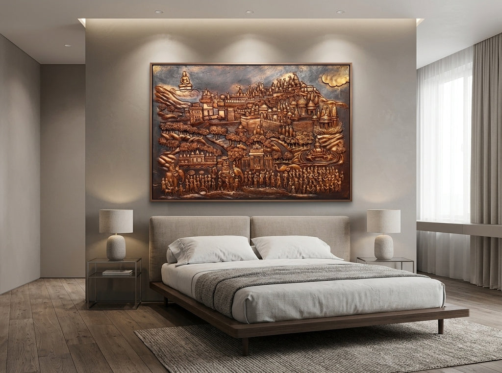 Palitana Shatrunjaya Jain Temple 3D Relief Mural Art - Room Mockup 3
