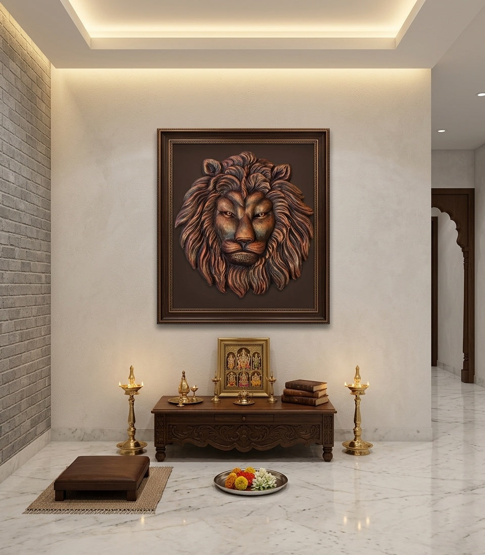 Majestic Lion Face 3D Relief Wall Art Sculpture - Room Mockup 2