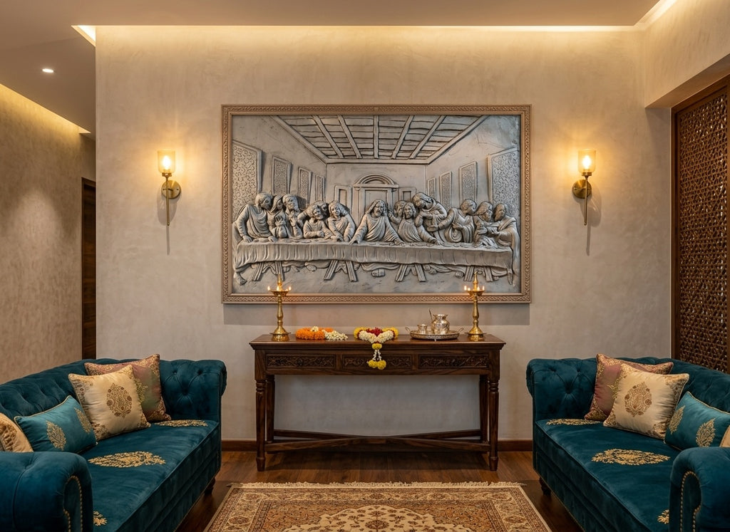 The Last Supper 3D Relief Wall Art Panel (Clay Finish) - Room Mockup 1