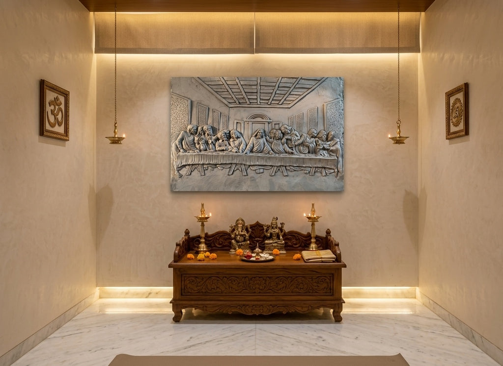 The Last Supper 3D Relief Wall Art Panel (Clay Finish) - Room Mockup 2