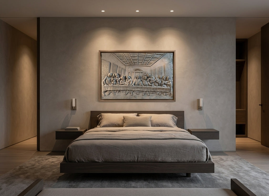 The Last Supper 3D Relief Wall Art Panel (Clay Finish) - Room Mockup 3