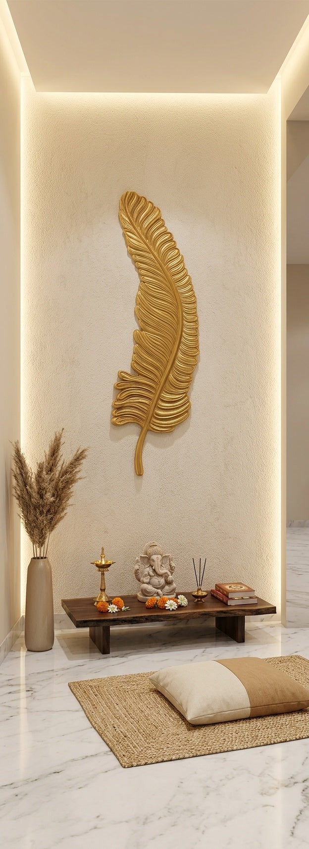 Golden Feather 3D Relief Wall Art Panel - Room Mockup 2