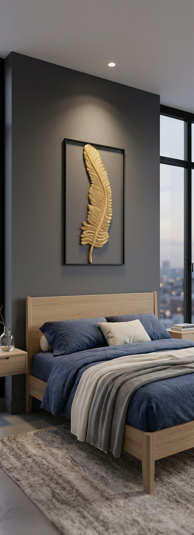 Golden Feather 3D Relief Wall Art Panel - Room Mockup 3