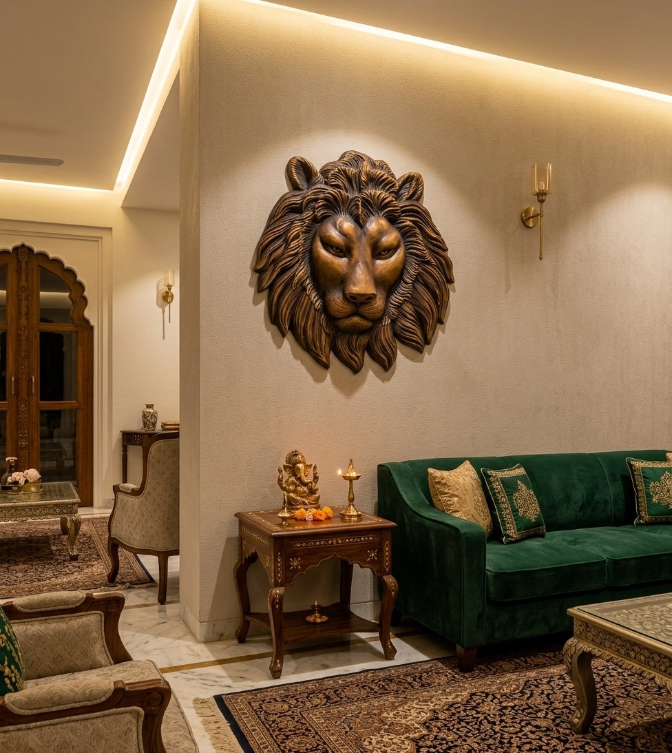 Regal Lion Face 3D Relief Wall Art Sculpture - Room Mockup 1